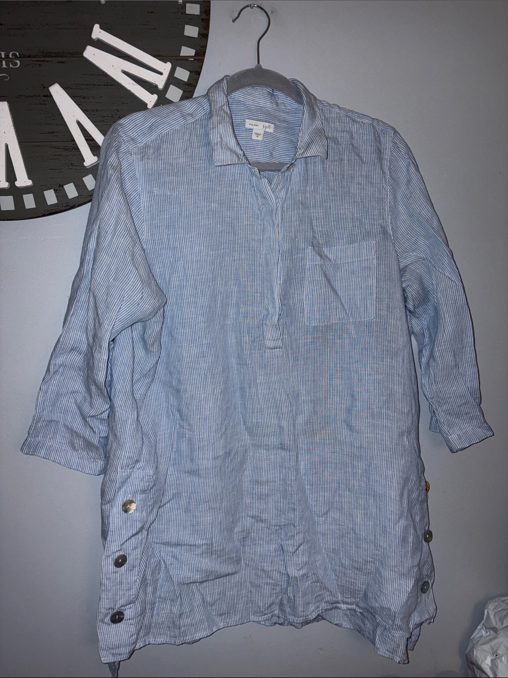 J. Jill Light Blue Striped Linen Tunic